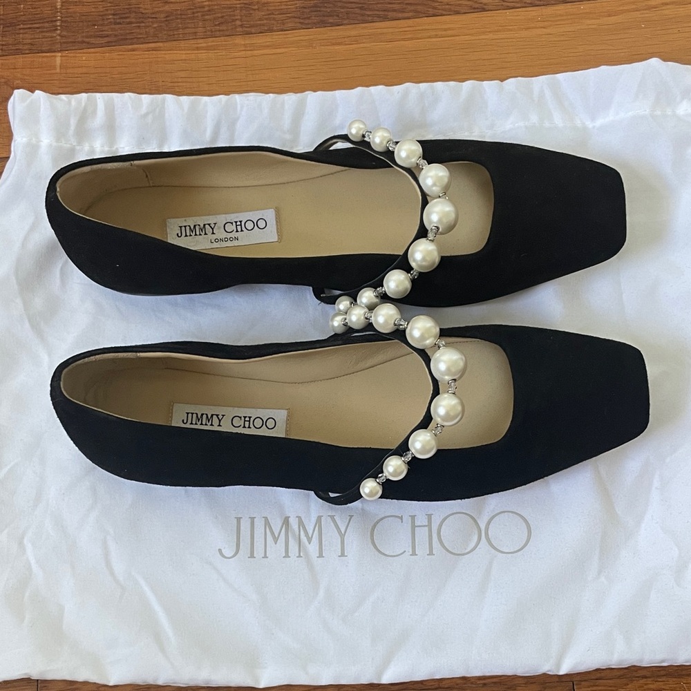 Jimmy Choo Ade Embellished Suede Ballet Flats-Black